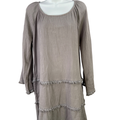 Soft Surroundings Women's Gray Fringe Trim 3/4 Sleeve Short Dress - M