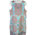 London Times Women's Pink/Blue Floral Sleeveless Shift Mini Dress - 12