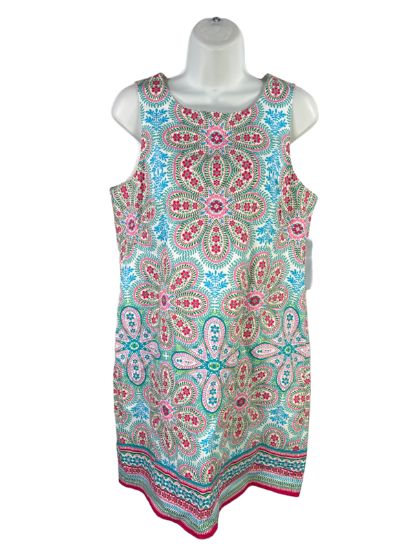 London Times Women's Pink/Blue Floral Sleeveless Shift Mini Dress - 12