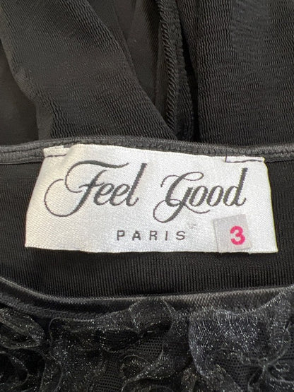 Feel Good Paris Women's Black Sheer Textured Front Long Sleeve Bodysuit - M image 3