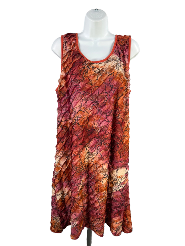 Christopher & Banks Women's Orange/Pink Tiered Sleeveless Midi Dress - XL