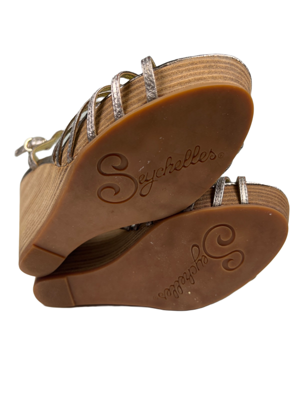 Seychelles Women's Gray Metallic Strappy Slingback Wedge Heel Sandals - 7.5 image 7