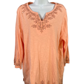 Chico's Women's Orange Sequin Front 3/4 Sleeve V-Neck Shirt - 2/US L
