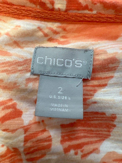 Chico's Women's White/Orange Scoop Neck Hi-Low 3/4 Sleeve Shirt - 2/US L image 3
