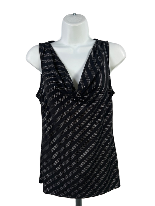 White House Black Market Women's Black Metallic Cowl Neck Sleeveless Top - S