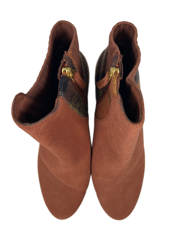 TOMS Women's Brown Suede Plaid Sadie Wedge Side Zip Ankle Booties - 9.5 image 3