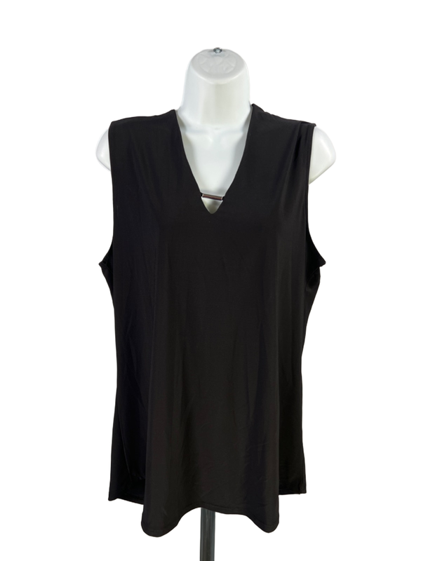 White House Black Market Women's Black Sleeveless V-Neck Blouse - L