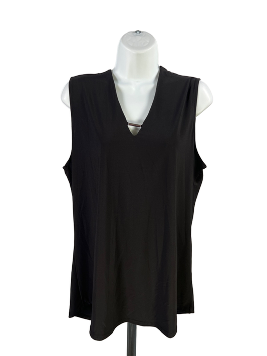 White House Black Market Women's Black Sleeveless V-Neck Blouse - L