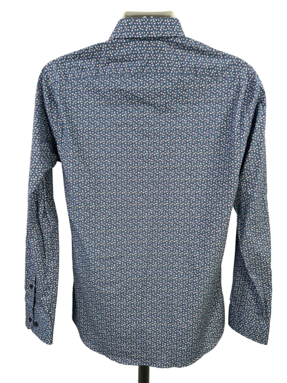 14th & Union Men's Blue Floral Stretch Trim Fit Long Sleeve Button Up Shirt - M image 2