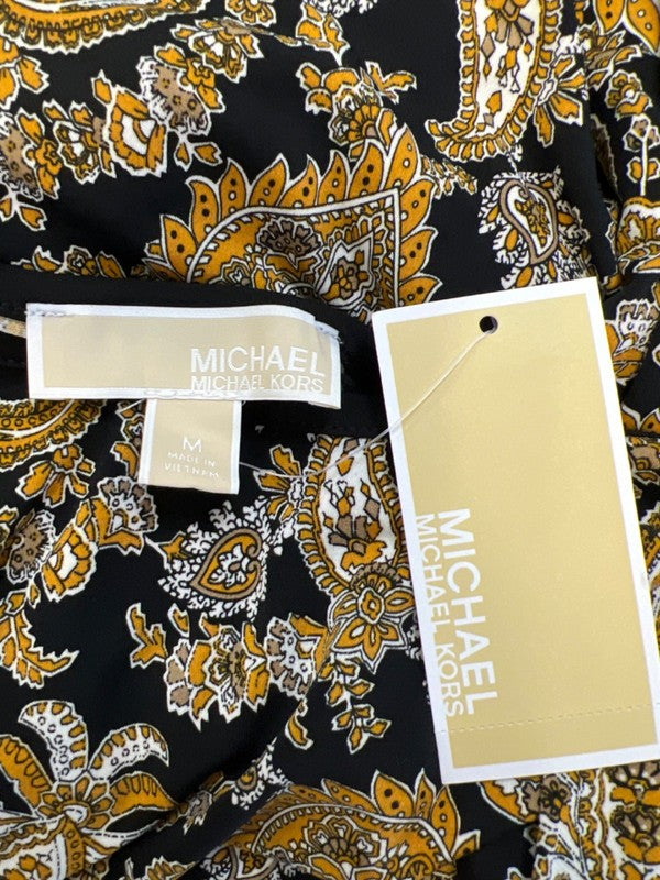 Michael Kors Women's Black/Gold Paisley 3/4 Bell Sleeve Shift Dress - M image 3