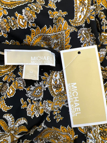 Michael Kors Women's Black/Gold Paisley 3/4 Bell Sleeve Shift Dress - M image 3