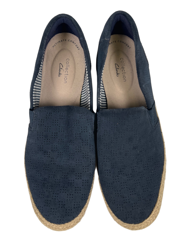 Clarks Collection Women's Blue Peforated Suede Espadrille Slip On Shoes - 8 image 3
