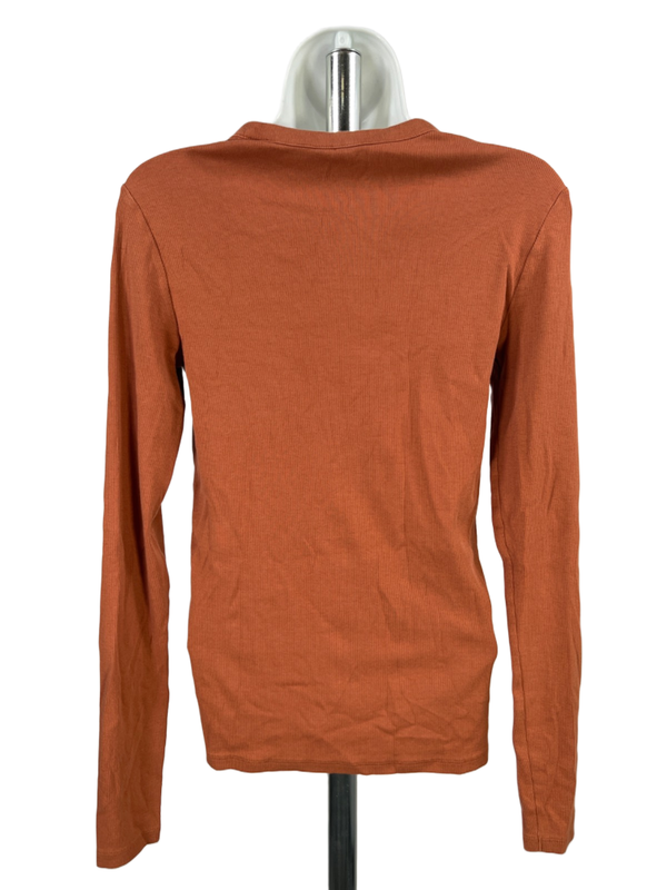 Nordstrom Women's Orange Ribbed Long Sleeve Crewneck Shirt - M image 2
