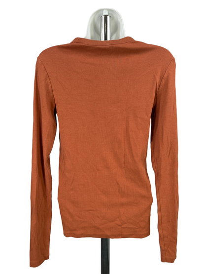 Nordstrom Women's Orange Ribbed Long Sleeve Crewneck Shirt - M image 2