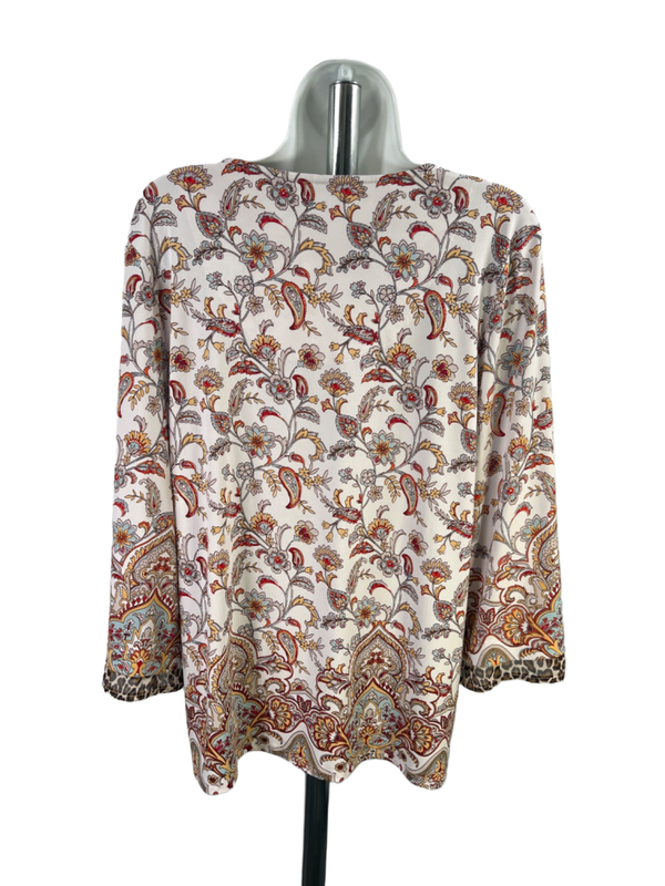 Chico's Womens White/Brown Paisley/Animal Print3/4 Sleeve V-Neck Blouse - 1/US M image 2