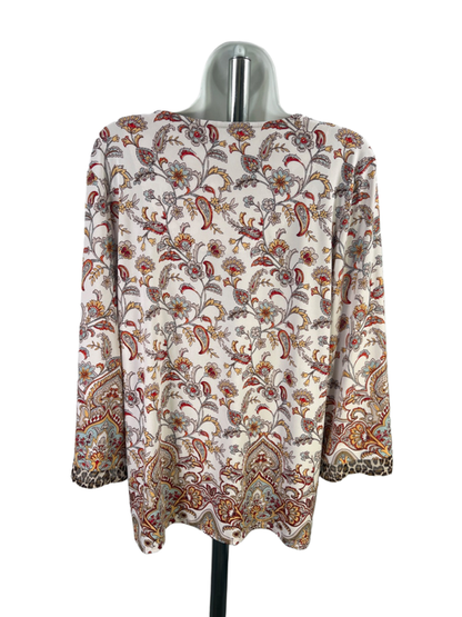 Chico's Womens White/Brown Paisley/Animal Print3/4 Sleeve V-Neck Blouse - 1/US M image 2