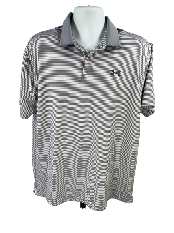 Under Armour Men's Gray Striped Short Sleeve Performance Golf Polo - XL