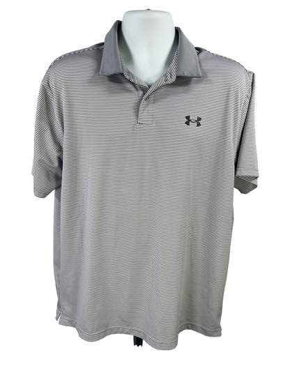 Under Armour Men's Gray Striped Short Sleeve Performance Golf Polo - XL