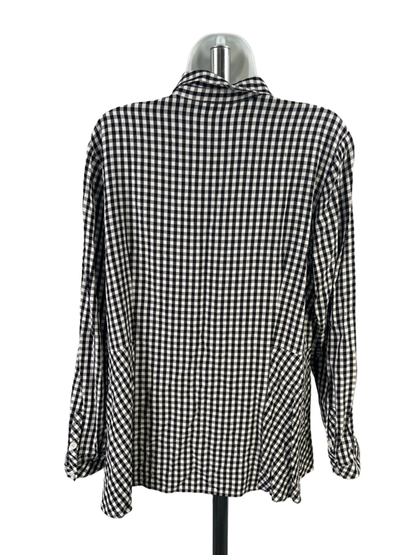 J Jill Women's Black/White Checkered Long Sleeve Button Up Shirt - L image 2
