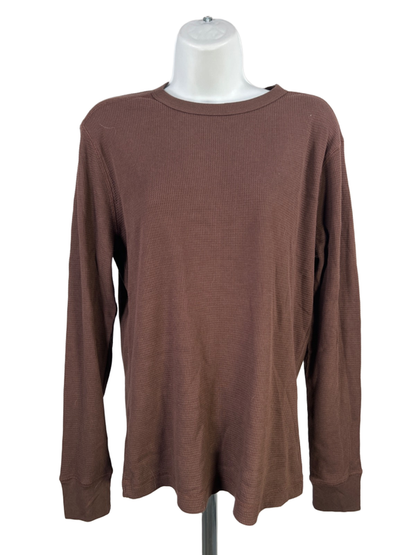 Old Navy Women's Brown Waffle Knit Soft Washed Long Sleeve Crewneck Shirt - S
