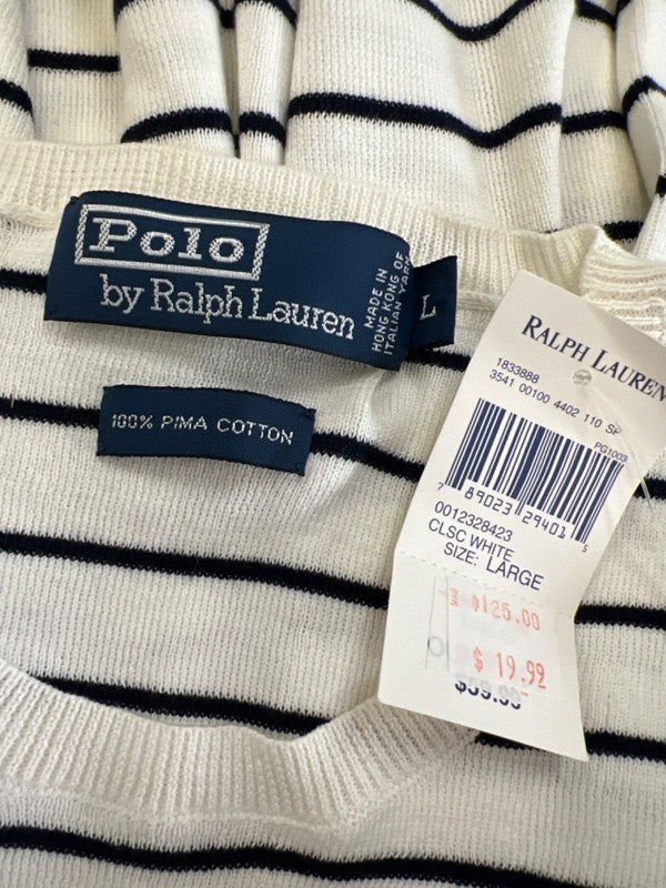 Polo Ralph Lauren Women's Blue/White Striped Knit Long Sleeve Sweater - L image 3