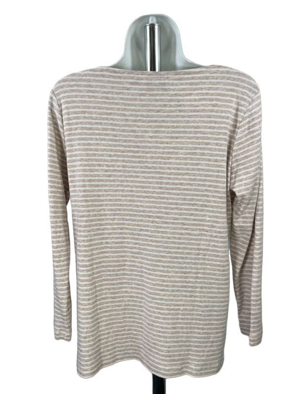 Vineyard Vines Women's Beige/White Striped 3/4 Sleeve Tee Shirt - L image 2