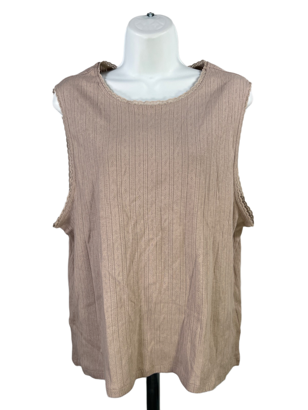 GAP Women's Tan/Taupe Pointelle Lace Trim Sleeveless Shirt - XXL