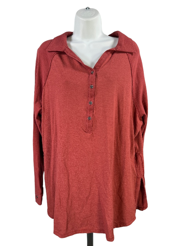 Columbia Women's Orange/Red Long Sleeve V-Neck Henley Shirt - Plus 1X