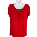White House Black Market Women's Red Hardware Detail Short Sleeve Blouse - L