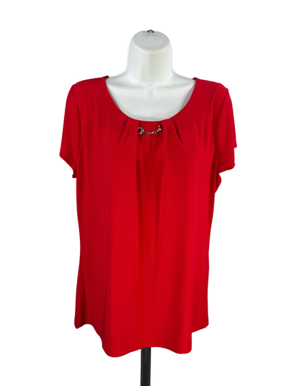 White House Black Market Women's Red Hardware Detail Short Sleeve Blouse - L