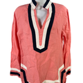 Castaway Women's Pink Linen Long Sleeve Tunic V-Neck Shirt - S