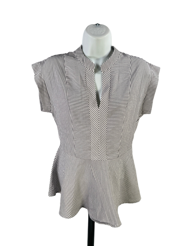 Monteau Los Angeles Women's Blue Striped Peplum Blouse - M