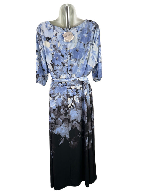 Kasper Women's Black/Blue Floral 1/2 Sleeve Tie Waist Sheath Midi Dress - 18 image 2