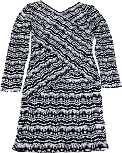 BCBGMaxazria Women’s Blue/White Lace Lined Long Sleeve Sheath Dress - L
