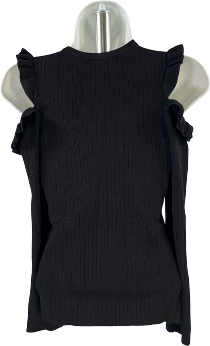 White House Black Market Women’s Black Ruffle Cold Shoulder Sweater - S image 2