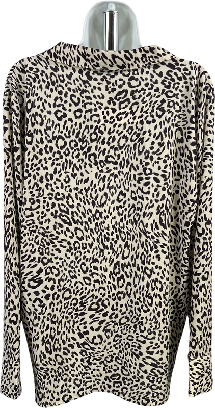 Sanctuary Women’s White/Brown Animal Print V-Neck Long Sleeve Blouse - L image 2