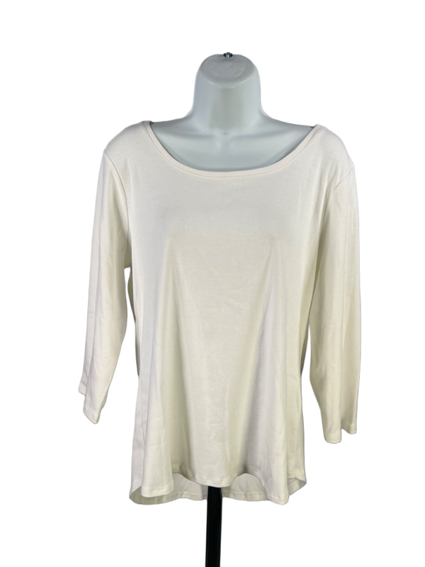 Chico's Women's Ivory/White Sasha Shirttail 3/4 Sleeve Basic T-Shirt - 2/US L