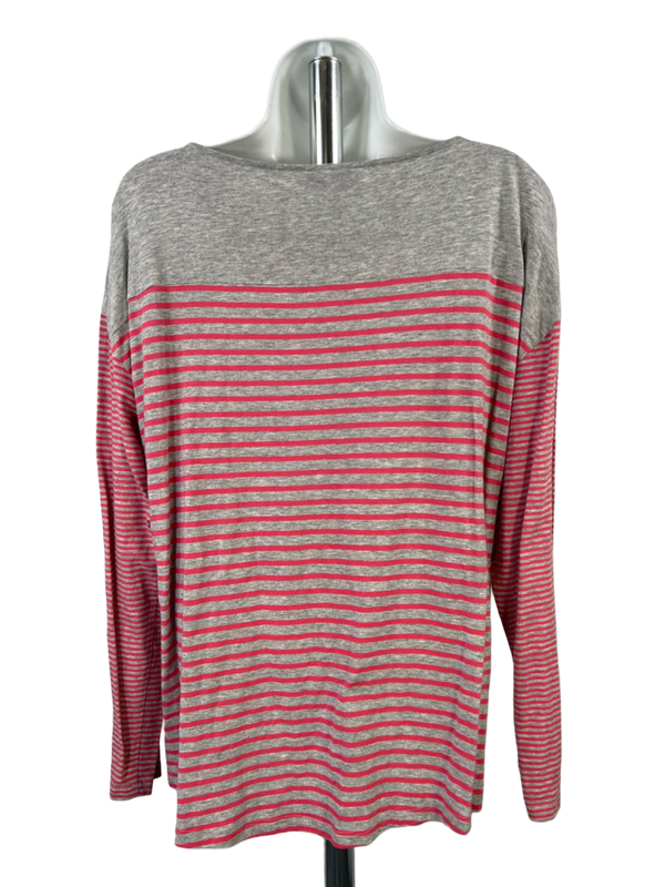 J. Jill Women's Gray/Pink Striped Long Sleeve Boat Neck T-Shirt - L image 2