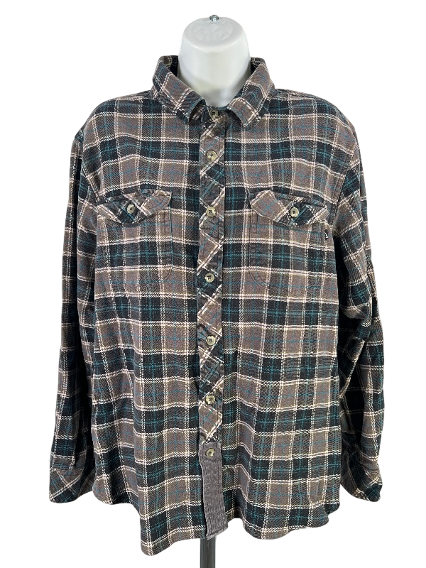 Nike Women's Gray/Blue Plaid Long Sleeve Button Up Flannel Shirt - L