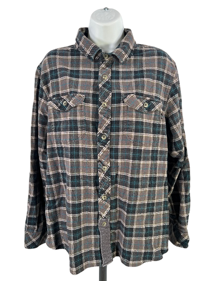 Nike Women's Gray/Blue Plaid Long Sleeve Button Up Flannel Shirt - L