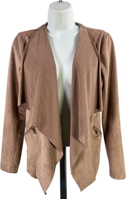 Adrienne Vittadini Women’s Brown Faux Suede Open Drape Front Jacket - XS