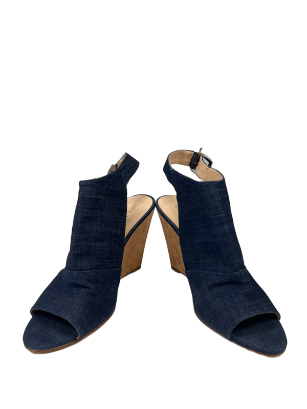 Nine West Women's Blue Denim Peep Toe Slingback Cork Wedge Sandals - 8.5 image 6