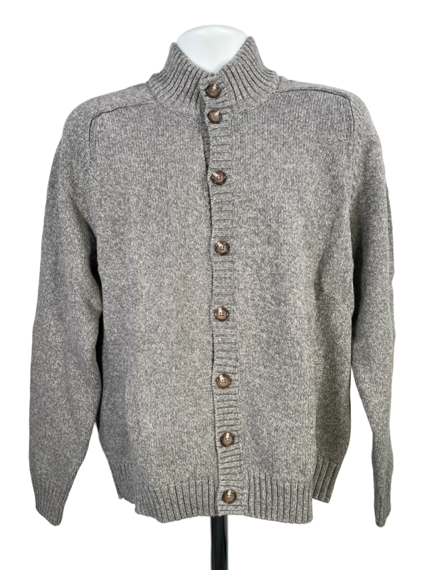 Lands End Men's Gray Knit Mock Neck Long Sleeve Button Up Cardigan Sweater - L