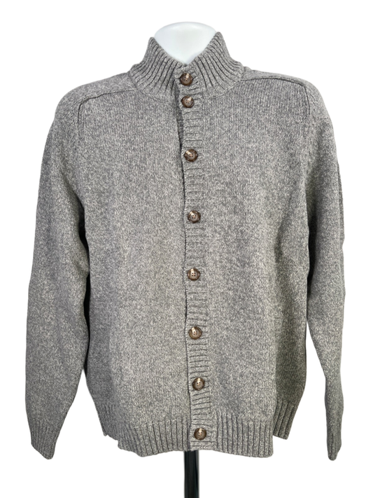 Lands End Men's Gray Knit Mock Neck Long Sleeve Button Up Cardigan Sweater - L