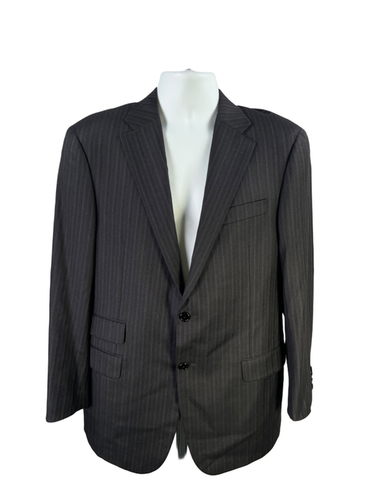 Hickey Freeman Men's Black Wool Pinstripe Long Sleeve Two-Button Blazer - 42R