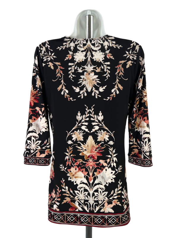 White House Black Market Women's Black Floral Embroidered Tunic Blouse - S image 2