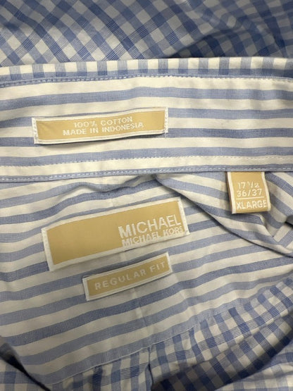 Michael Kors Men’s Blue/White Checkered Regular Fit Button Up Shirt - XL image 3