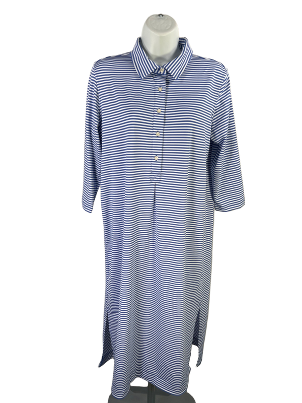 Vineyard Vines Women's White/Blue Sankaty Striped Half Button Shirt Dress - M
