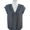 Banana Republic Women's Gray/Blue Pleated Front V-Neck Blouse - XS