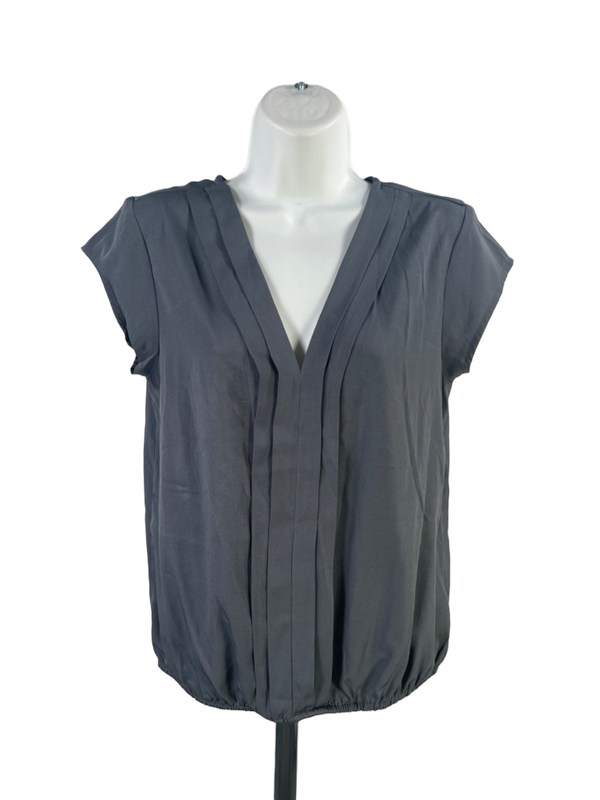 Banana Republic Women's Gray/Blue Pleated Front V-Neck Blouse - XS